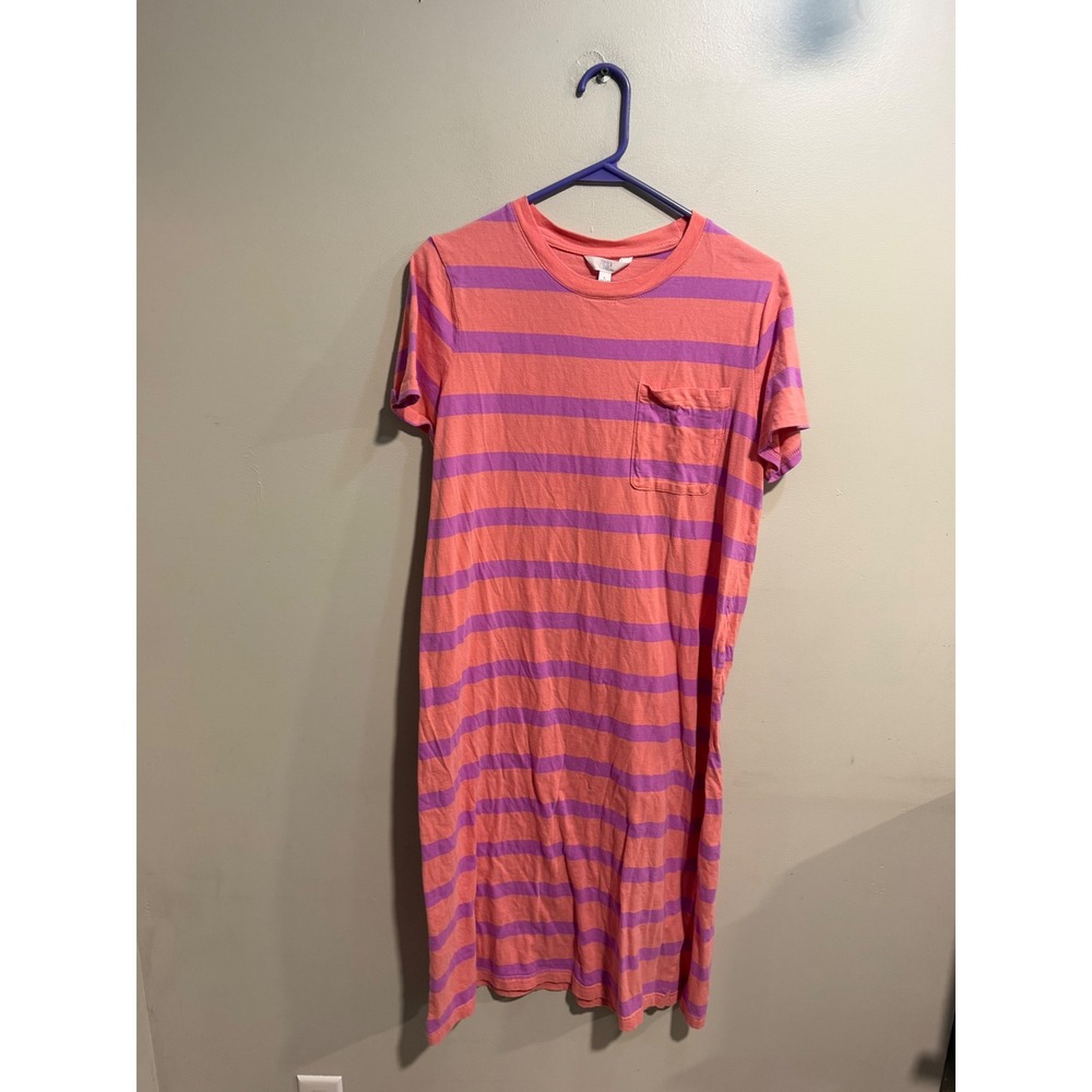 Time and Tru Womens Purple Striped Short Sleeve Pocket T-Shirt Dress L 12-14